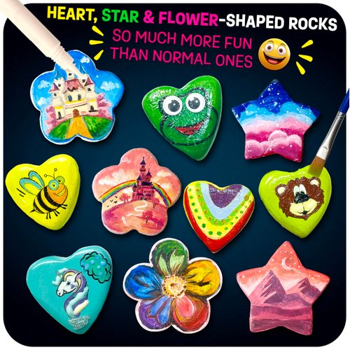 Heart, Flower & Star Shaped Rocks - Glow in The Dark Rock Painting Kit for Kids - Arts & Crafts for Kids Ages 6-12 – Unique Girl Gift Kits Art Toys Birthday Gifts for 6 7 8 9 10 11 12 Year Old Girls