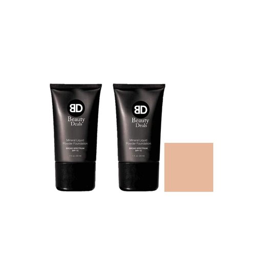 Beauty Deals Mineral Liquid Powder Foundation Broad Spectrum SPF 15 Pack of 2 (Pale Beige)