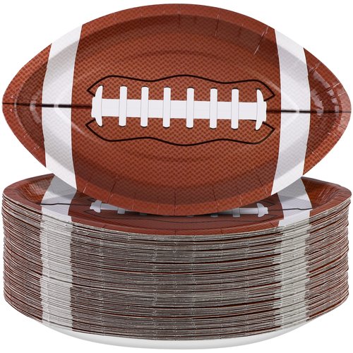 ADXCO 100 Pieces Football Shaped Disposable Paper Plates Football Party Plates Football Party Supplies for Football Theme Party Supplies Sports Game Birthday Decoration, 9.4 x 5.9 Inch