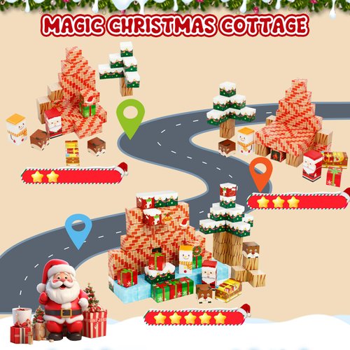 Magnetic Blocks-Build a Fantasy World Christmas Edition Magnetic Tiles,112Pcs Magnetic Building Blocks Educational Toys,Magnetic Blocks for Kids Ages 3 4 5 6 7 8 STME Montessori Sensory Toys (112P)