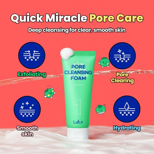 Lab.it Pore Cleansing Foam｜Facial Cleanser for Oily Skin, Blackhead Remover, Pore Unclogger, Creamy Foam, Gentle Pore Control with Tannin x BHA, Korean Skincare, Dermacosmetics (100g, 3.52 oz.)