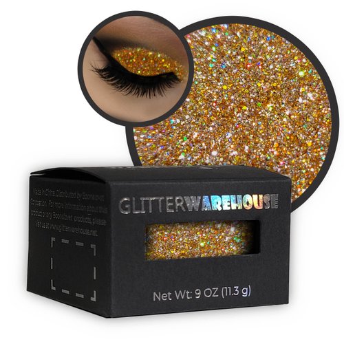 GlitterWarehouse Goddess Holographic Gold Loose Glitter Powder for Eyeshadow, Makeup, Nail Art, Body Tattoo