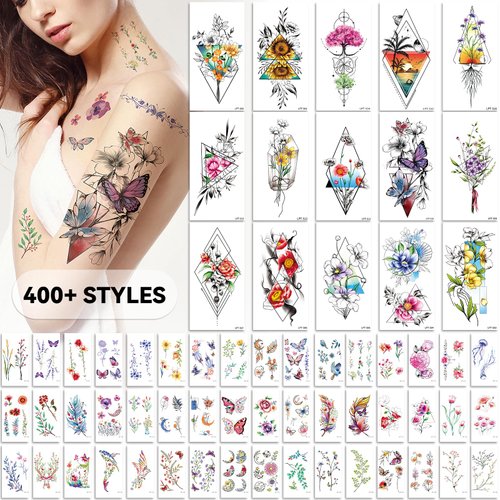 EMOME 79 Sheets Flower Tattoo Stickers for Women, Realistic Temporary Tattoos for Women Girls, Waterproof Long Lasting Art Floral Fake Temporary Tattoos for Adults