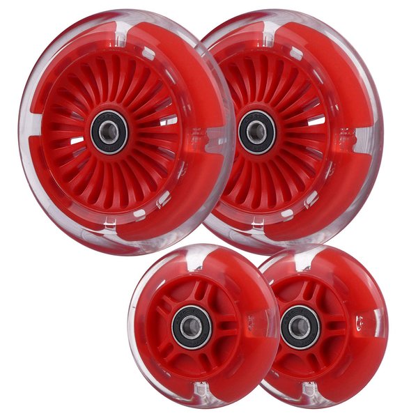 Wheelgoo 120mm 80mm Led Light Up Scooter Replacement Wheels - White Flashing- Compatible with Micro Mini, Maxi Deluxe, Globber 3-Wheeled Kid Kick Scooter, Set of 4 (Red)