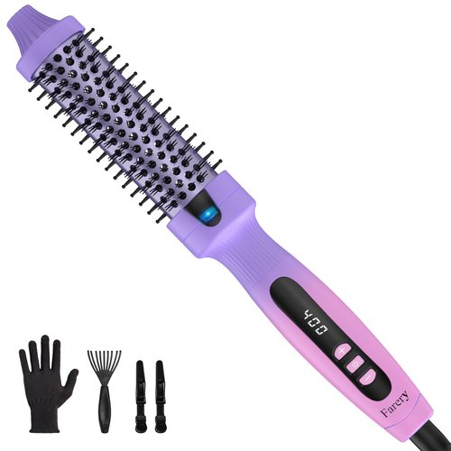 FARERY 1.25-Inch Heated Round Brush - Ceramic Ionic Thermal Brush for Fast and Quiet Styling, Volume, Smoothness, Natural Curls, Dual MCH Heating, Adjustable Temperature