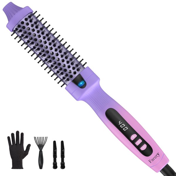 FARERY 1.25-Inch Heated Round Brush - Ceramic Ionic Thermal Brush for Fast and Quiet Styling, Volume, Smoothness, Natural Curls, Dual MCH Heating, Adjustable Temperature