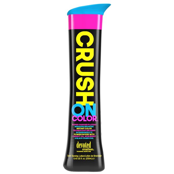 Devoted Creations Crush On Color Tanning Lotion - Super Charged Plateau Breaking Bronzer - Instant Color Technology Delivers INTENSE RESULTS - Power Packed with Carrot Oil, Acai Berry & Black Charcoal - 8.45 oz.
