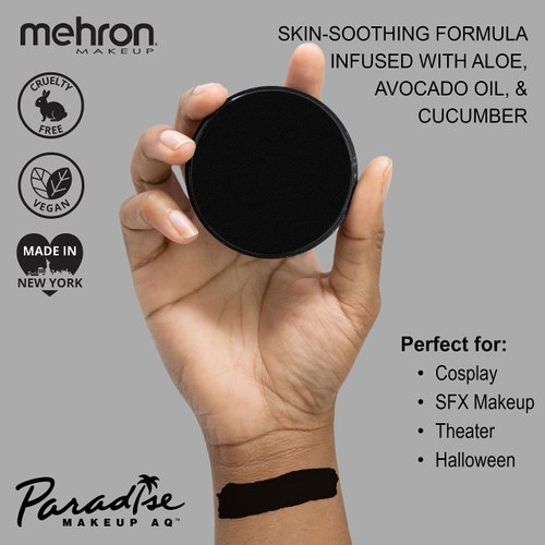Mehron Makeup Paradise Makeup AQ Pro Size | Stage & Screen, Face & Body Painting, Special FX, Beauty, Cosplay, and Halloween | Water Activated Face Paint & Body Paint 1.4 oz (40 g) (Black)