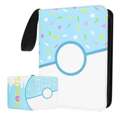 Card Binder Donuts TCGCard Holder Album Trading Cards Holder Zipper Binder for PTCG MTG YGO Collection (Blue Donut, 400 Pocket)