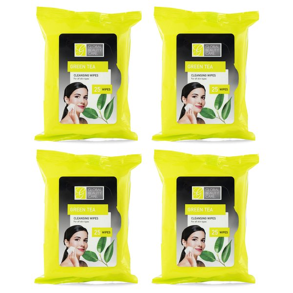 Global Beauty Care Bulk Cleansing Wipes Premoistened 4 Pack of Green Tea Cleansing Cloths Makeup Removal Wipes - Great For Travel Toiletries - 100 ct.(4-Pack)
