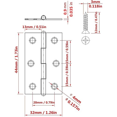 20Pcs Stainless Steel Folding Hinge 2 inch Door and Window Hinge is assigned 120 Screws