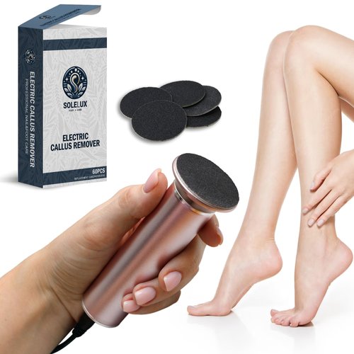 SoleLux Electric Foot File, Electric Foot Scrubber Dead Skin Remover for at Home Spa with 60 Sanding Pads, Adjustable Speed Electric Callus Remover for Feet for Hard Cracked Dry Dead Skin Exfoliation