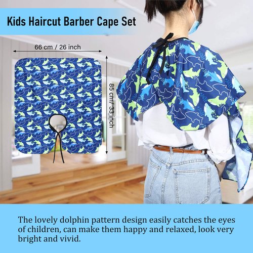 5 Pieces Salon Barber Cape Sets Hair Cutting Salon Styling Cape Hairdresser Haircut Apron Gown Neck Duster Brush and Hair Cutting Rat Tail Comb for Men Women Kid Children Hairdressing
