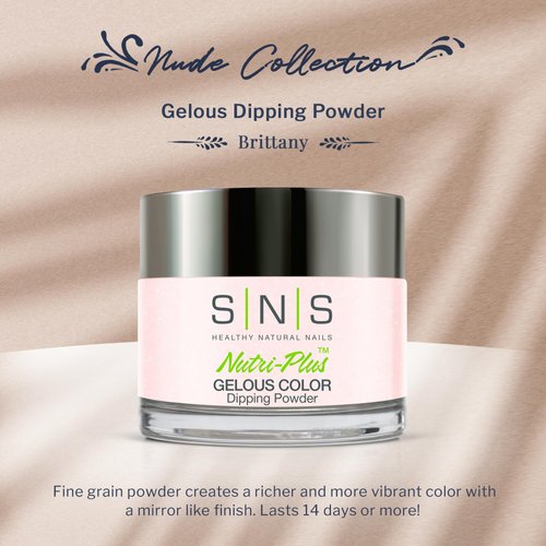 SNS Nail Dip Powder, Gelous Color Dipping Powder - Brittany (Natural, Nudes/Pastel, Shimmer) - Long-Lasting Dip Nail Color Lasts 14 Days - Low-Odor & No UV Lamp Required - 1 oz