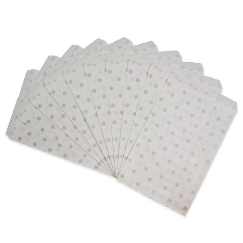 CuteBox Flat Paper Silver Polka Dot White Gift Bags (6" x 9") for Merchandise, Crafts, Party Favors, Retail, Handmade Goods, Arts and Crafts, Outdoor Events, Holidays, Weddings 200pc