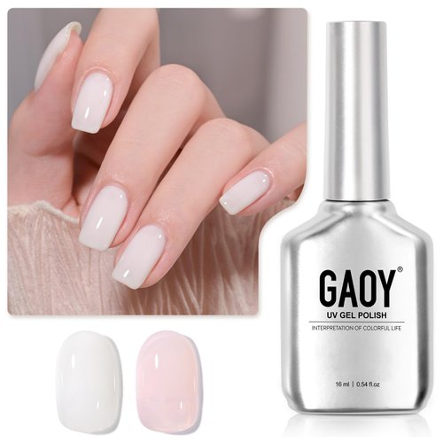GAOY Sheer Light Pink Gel Nail Polish, 16ml 2 Colors 1352 1482 Jelly Milky White Translucent Soak...