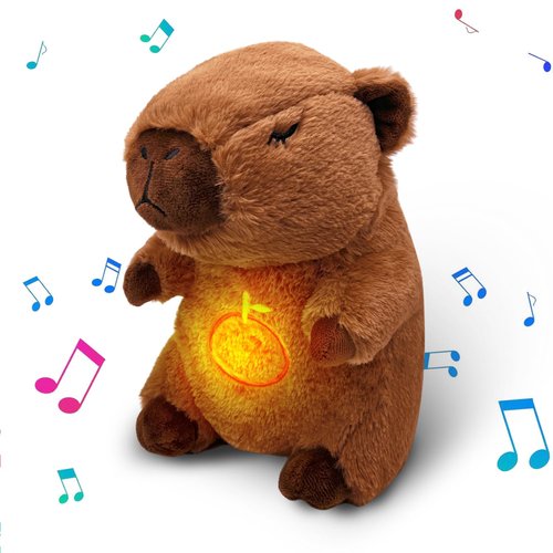 NXNYNZ Capybara Breathing Stuffed Animal, Anxiety Relief Capybara Sleeping Plush with Realistic Breathing Motion and Soothing Music Lights Portable Plushies Birthday Gifts for Adults and Kids