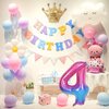 Rainbow Starry Number 4 Balloon,40 Inch Giant Number Balloon & Mini Crown Balloon for Birthday Balloons Party Decorations,Girl 4th Birthday Party Decorations,Foil Mylar Birthday Digital Balloon