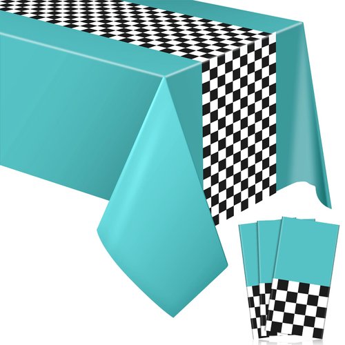 Car Birthday Party Supplies Racing Party Decorations 50s Party Tablecloth Racetrack Table Runner Table Covers for Kids Boy Car Theme Birthday Party, 54 x 108 Inch (Pink,3 Sheets) (Cyan,3 Sheets)