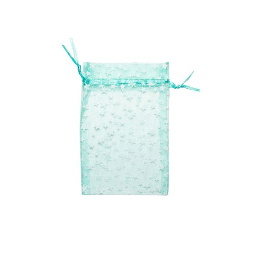 100-Pack 2x2.5 in Sheer Organza Gift Bags with Drawstring (X-Small) - Metallic Stars (Teal/White) - for Wedding Party Favors, Jewelry, Candy, Treats Mesh Pouch by The Display Guys