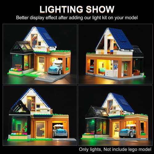 Rorliny LED Light Kit for Lego City Family House and Electric Car 60398 Building Set, Creative Lighting kit Compatible with Lego 60398 (Lights Only, No Lego Set)