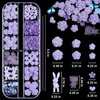 Kikonoke 2 Boxes 3D Flower Nail Charms Butterfly Bow Snake Rabbit Bear Shaped Nail Art Rhinestones Gems for DIY Nail Art Decoration Making Craft (Purple)