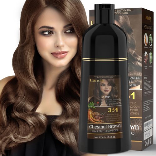 Lancity Hair Dye Shampoo 3-In-1 Hair Color Shampoo Instant Coloring Gray Hair Coverage Nature Her...