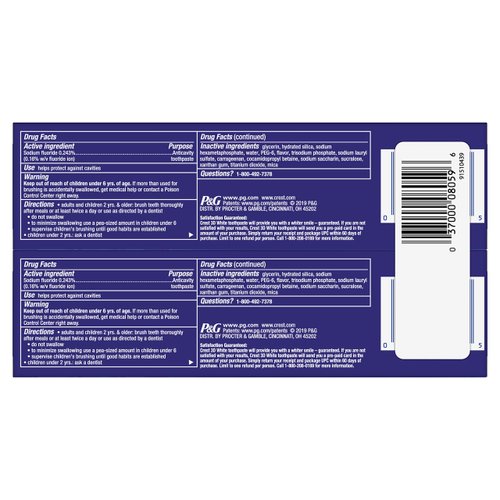 Crest 3D White, Whitening Toothpaste Glamorous White, 4.1 oz, Pack of 2