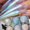 6 Jars Mermaid Chrome Nail Powder Aurora Nail Glitter Metallic Mirror Effect Pigment Iridescent Dust Nail Art Powder for Women Girls Nail Art Supplies Chrome Gel Nail Polish Nail Decoration
