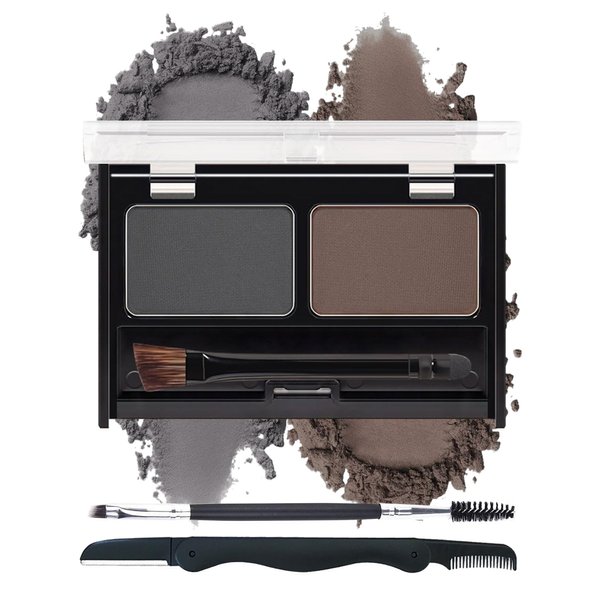 Waterproof Eyebrow Powder Kit-2 Colors Eye Brow Powder Tinted Palette Long Lasting, Dark Grey/Dark Brown Brow Filler Defined&Sculpt Natural Eyebrow Contour Makeup Sparse Brow with Brow Brush &Razor-04