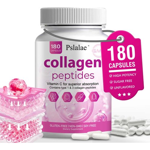 Pslalae Collagen Supplement (180 Capsules) - Vitamin C & Vitamin E, Collagen Peptides, Superior Absorption, Support Your Skin, Non-GMO, Sugar Free