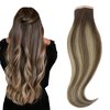 HOTBANANA Tape in Hair Extensions, 20 Inch Tape in Hair Extensions Human Hair 20pcs 50g Chocolate Brown with Honey Blonde Tape Hair Extensions Straight Remy Human Hair Tape in Extensions