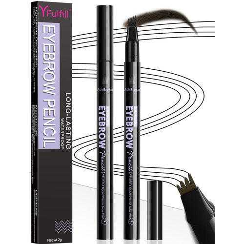 Yfulfill Ash Brown Eyebrow Pencil for Older Women, 3D Waterproof Microblading Eyebrow Pen, Brow Pencil with Hair Like Strokes, Eye Brow Pencils for Women