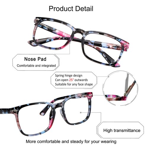 YEIN Progressive Multifocus Reading Glasses, Spring Hinge Blue Light Blocking Glasses for Women, No Line Multifocal Readers with Clear Lenses (+0.00/+1.00 magnification)