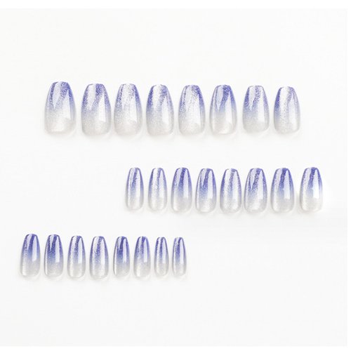 Hkanlre Bling Coffin Press on Nails Fake Nails Tips Full Cover Medium False Gradient Nails for Women and Girls 24PCS (Blue gradient bling)