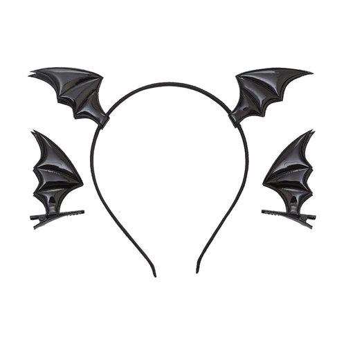 Kefley Bat Hair Clips and Headband for Women and Girls - Devil Bat Ears Barrettes, Black Clips for Halloween Cosplay and Accessories