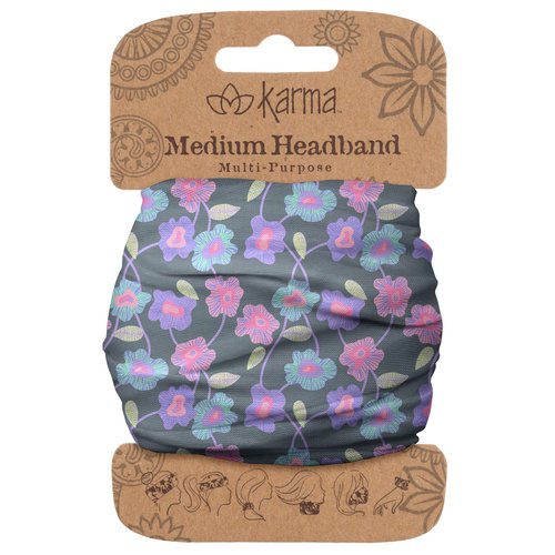 Karma Grey Poppies Headband for Women - Medium - Fabric Headband and Stretchy Hair Scarf - Multicolor