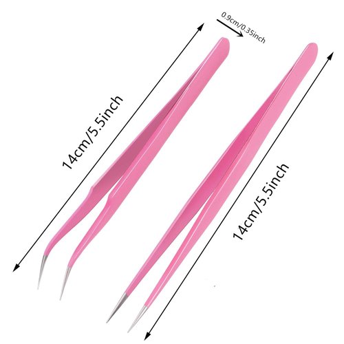 Aoshang 2PCS Stainless Steel Straight and Curved Tip Tweezers Nippers for Eyelash Extensions and Nail Art Sticker Rhinestone Eyelash Picker Acrylic Gel Nail DIY Art