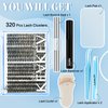 KevKev Lash Clusters Kit 3D Fluffy Cluster Lashes 30D+50D 320 Pcs DIY Lash Extensions Eyelash Clusters Glue Individual Lashes Remover Cluster Thin Band & Soft (Fluffy 30+50D Kit,D-8-16mix)