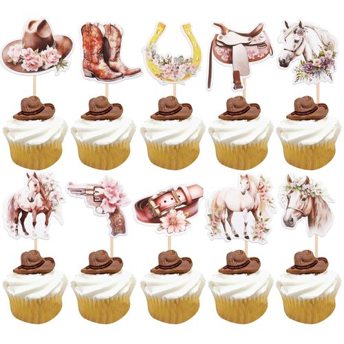 Rsstarxi 40 Pack Horse Cupcake Toppers, Horse Birthday Party Decorations for Boys, Cowboy Cupcake Picks for Horse Birthday Baby Shower Party Cake Decorations