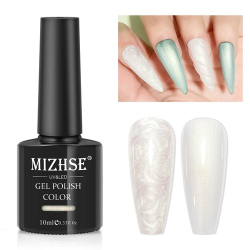 MIZHSE Pearl Top Coat Gel Nail Polish, Mermaid Glitter Nail Gel Polish 2-IN-1 Shiny Shell Thread ...