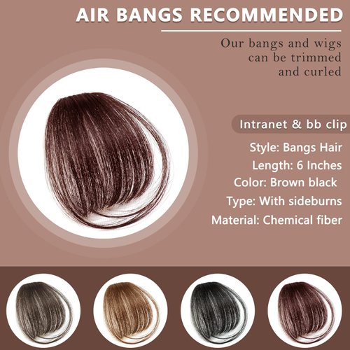 FIRSTPELLA 2PCS Hair Clip in Bangs, Curved Bangs Hair Clip Wispy Bangs with Temples Hairpieces,Bangs Clip in Hair Extensions Air Fringe Clips on Bangs for Women Girls Daily Wear - Dark Brown