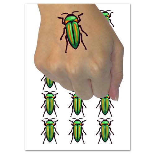 Jewel Beetle Insect Bug Temporary Tattoo Water Resistant Fake Body Art Set Collection - 54 1" Tattoos (1 Sheet)