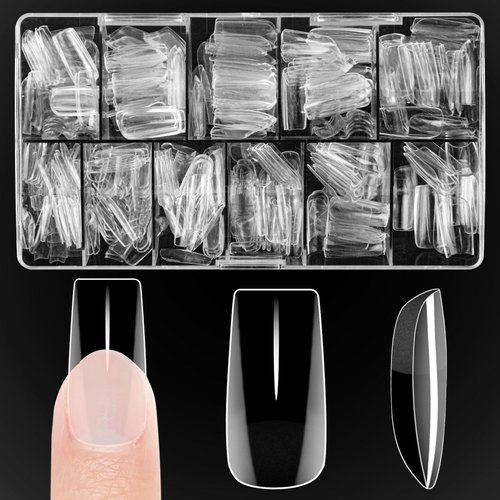 DAZHICN 500 PCS Square Nail Tips, 10 Sizes Full Cover Nail Tips, Long Nail Tips for Nail Extension, Pre Shaped Nail Tips for DIY Nail Salon (Clear Square-500 PCS)