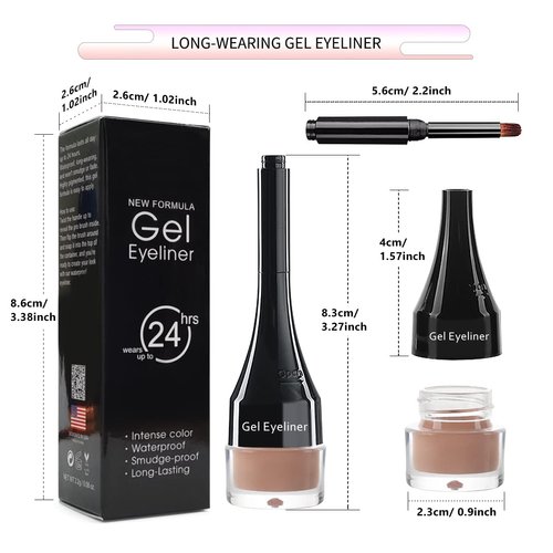 LSxia 2-in-1 Gel Eyeliner Set, Tattoo Eyeliner Waterproof Smudge Proof Eyeliner Gel Eye-liner Pot Cream Eyeliner Tool with Gel Liner Brush, High Pigment Eye Makeup Gel Eye-liners for Women (Nude)