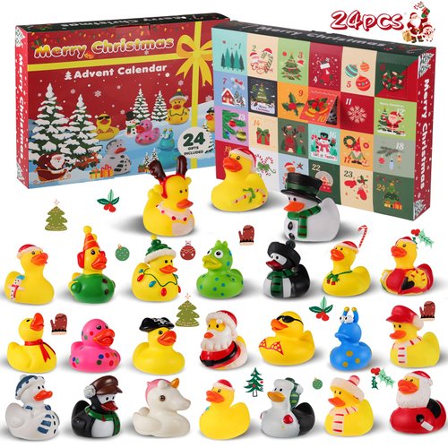 24 Pcs Christmas Rubber Ducks, 2 Inch Christmas Rubber Duckies Bath Toys for Advent Calendar Ducks Ducking Party Favors Gifts Christmas Stocking Stuffers for Kids Boys Girls