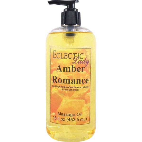 Amber Romance Massage Oil, 16 oz, with Sweet Almond Oil and Jojoba Oil, Preservative Free, Perfect for Aromatherapy and Relaxation