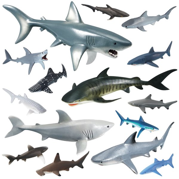 15 Pcs Shark Toys Plastic Assorted Ocean Animal Shark Figurine Realistic Shark Bath Toys Sea Creature Toys Shark Figures Marine Animal Figurines for Kids Birthday Party Favor Cake Topper Cognitive Toy