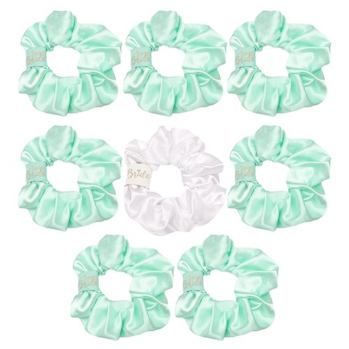 Semato 8 Pcs Satin Scrunchies - Bridesmaid Gifts, Bachelorette Party Favors, Wedding Party Favors (white+mint green)