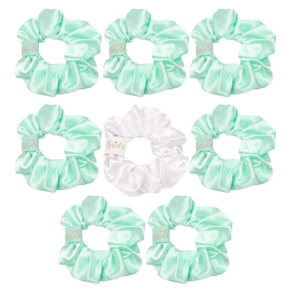 Semato 8 Pcs Satin Scrunchies - Bridesmaid Gifts, Bachelorette Party Favors, Wedding Party Favors (white+mint green)